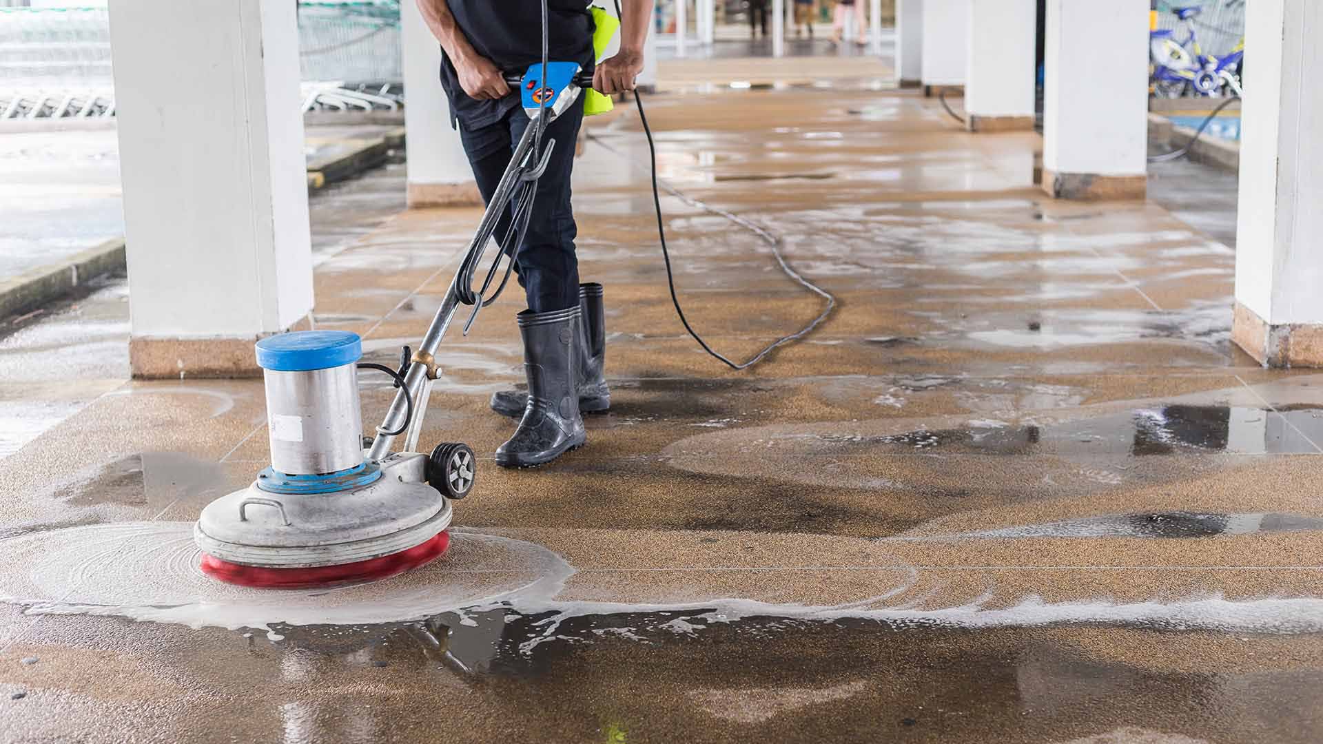 Floor Scrubbing Preparation Before Concrete Stripping and Sealing