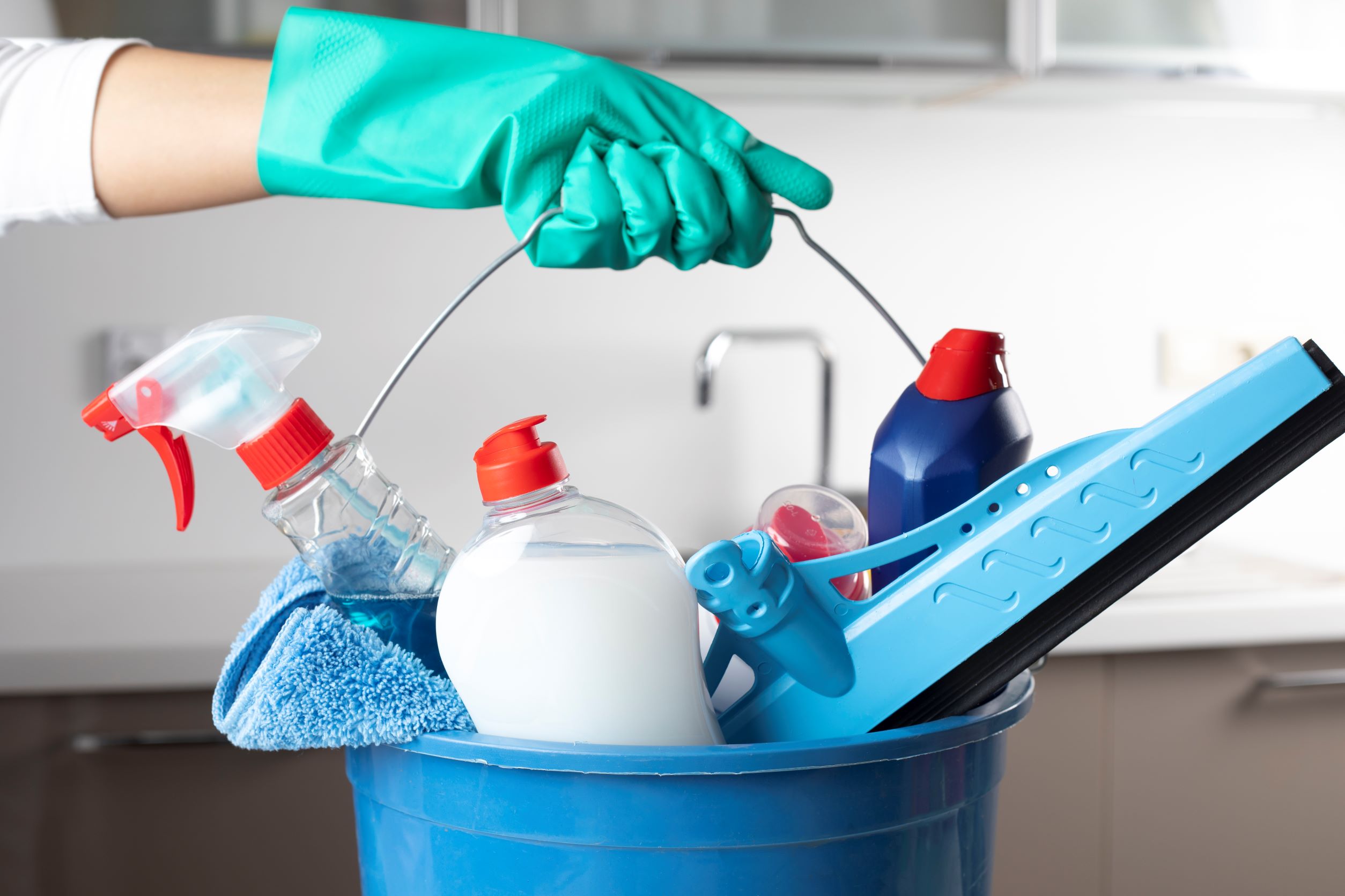 Bucket with cleaning products